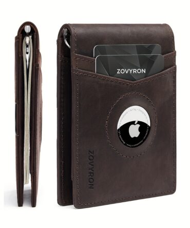 Mens Wallet Genuine Leather Slim Bifold Wallet With Airtag Holder, RFID Blocking, Front Pocket Wallet With Money Clip,ID Window Credit Card Holder